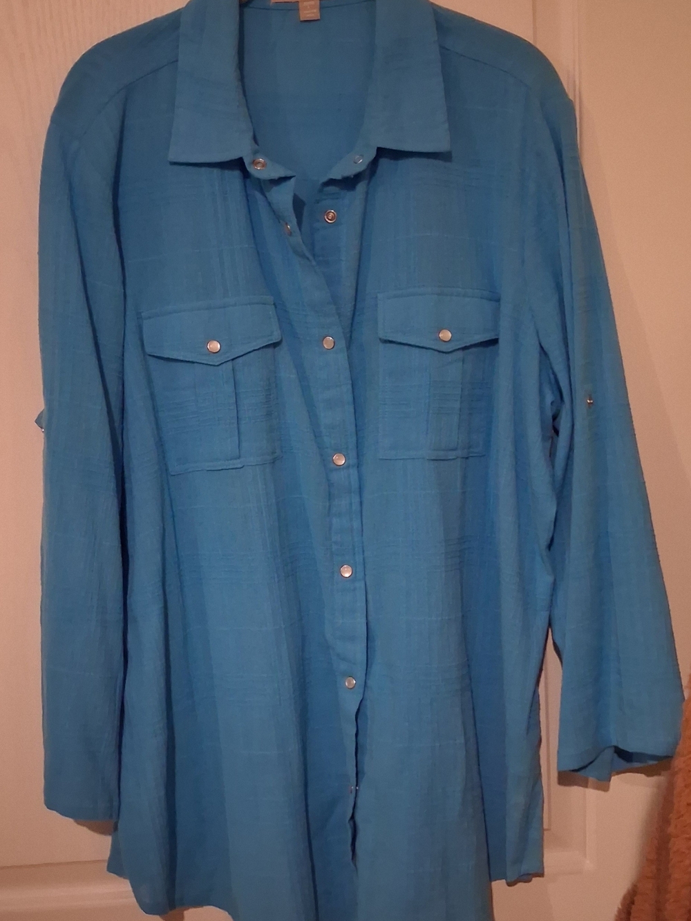 Woman Within Cotton Gauze Bigshirt Button Down Shirt Aqua Blue Tagged L 18/20*